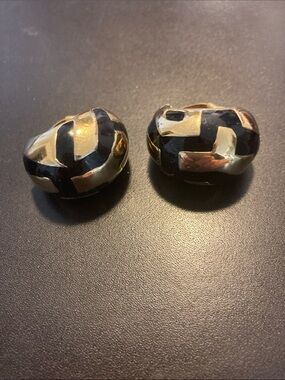 Black and Gold Enamel Clip-On Earrings